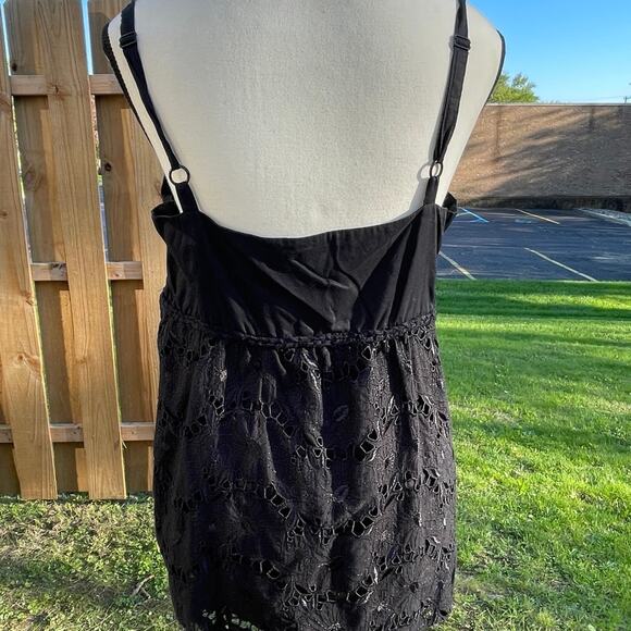 Y2K babydoll black Eyelet Embroidered Feminine Floral Vacation Daisy Camisole L - Picture 2 of 9